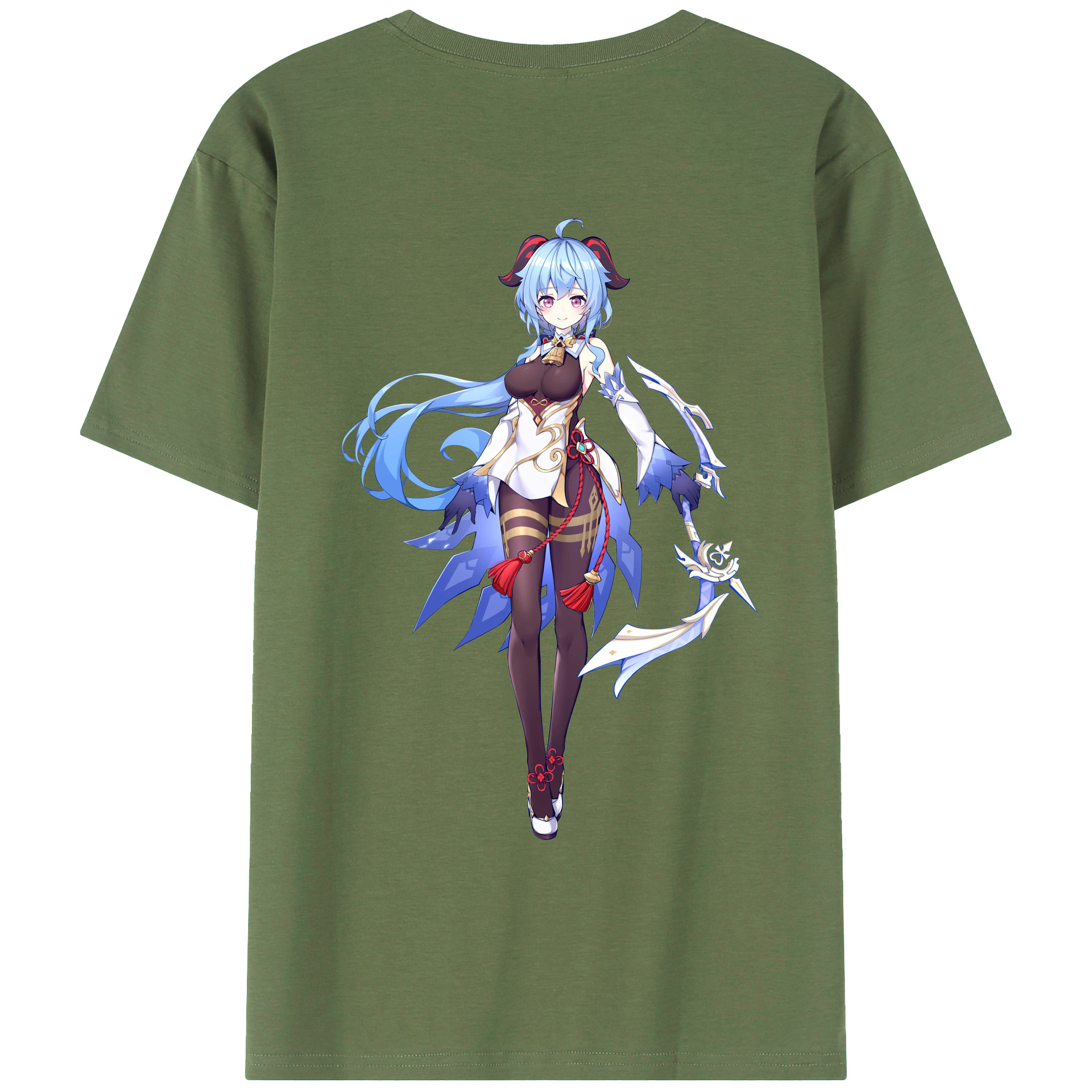 げんし神 甘雨 かんう genshin Ganyu 綿100％ メンズ半袖Tシャツ（バックプリント） 通気性
